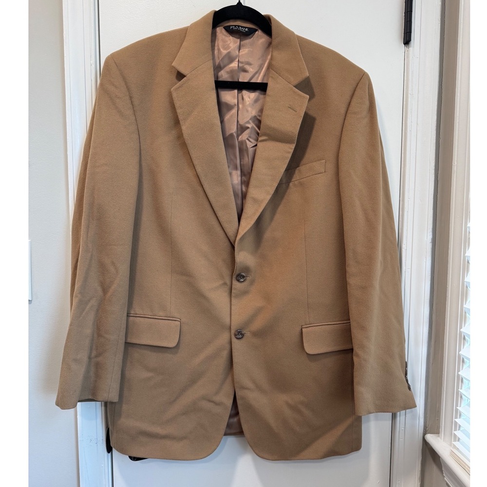 Jos A Bank Gordon‎ 100% Cashmere Blazer Camel Tan 42 Long Sport Coat Mens